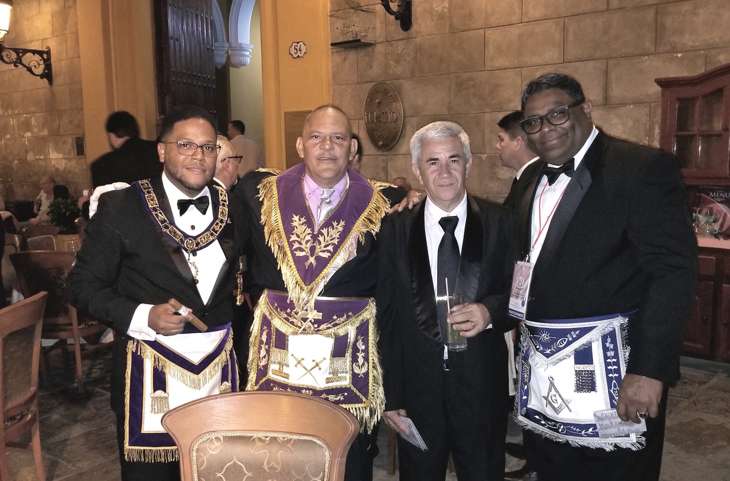 L – R: W∴Melvin Silverio, the Grand Marshal and the Grand Secretary of Cuba and Brother Felix Diclo